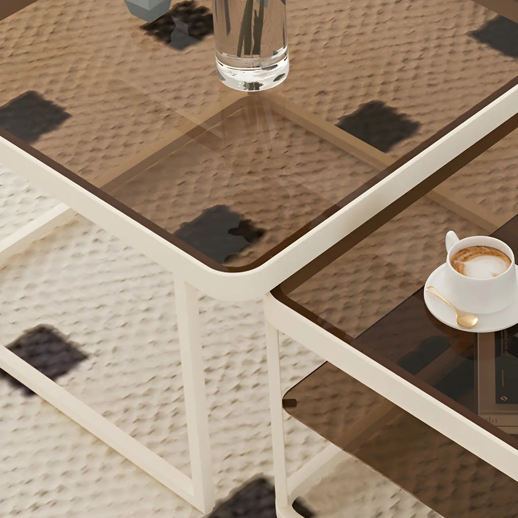 Modern Glass Nesting Coffee Table in Black with Storage