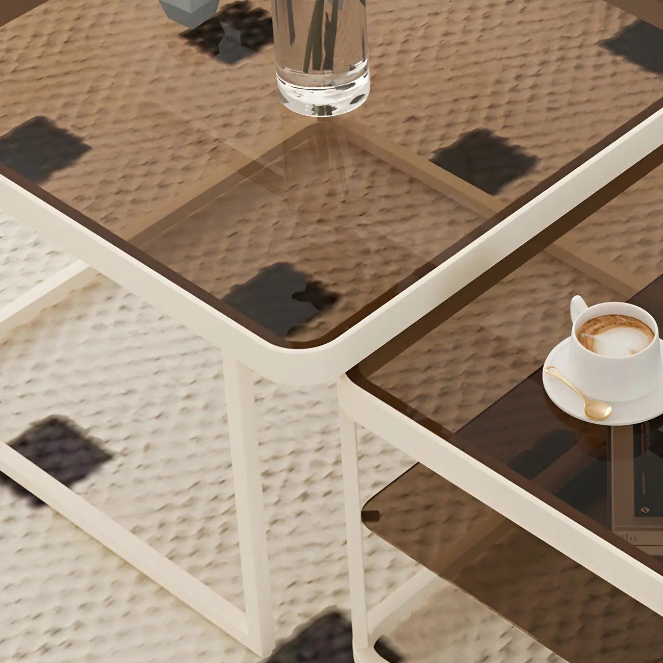 Modern Glass Nesting Coffee Table in Black with Storage