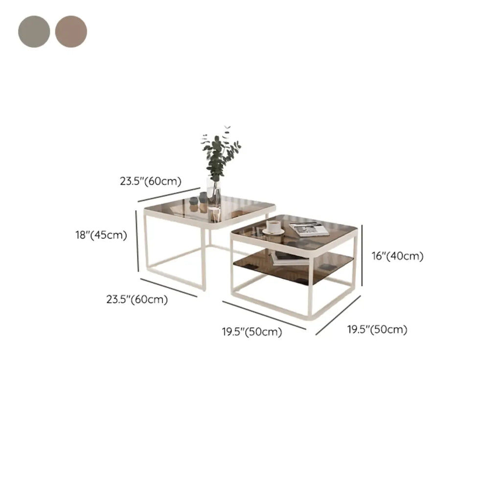Modern Glass Nesting Coffee Table in Black with Storage