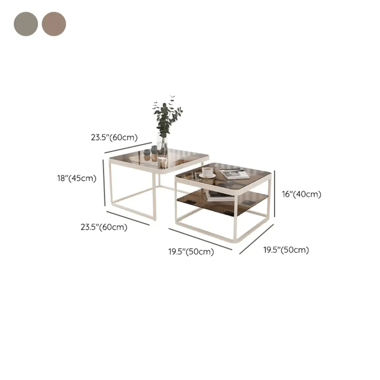 Modern Glass Nesting Coffee Table in Black with Storage