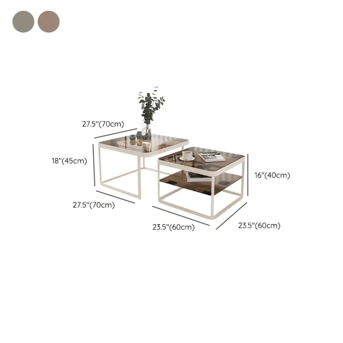 Modern Glass Nesting Coffee Table in Black with Storage