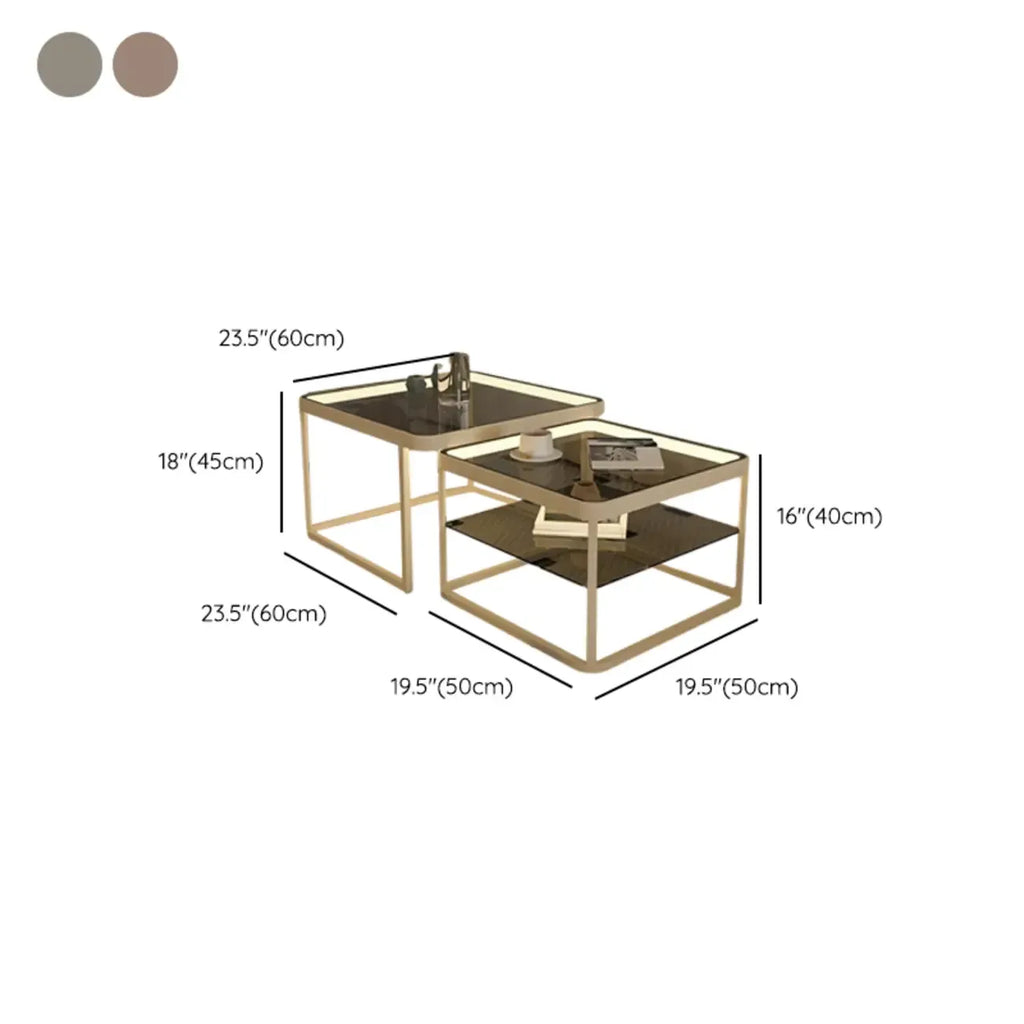 Modern Glass Nesting Coffee Table in Black with Storage