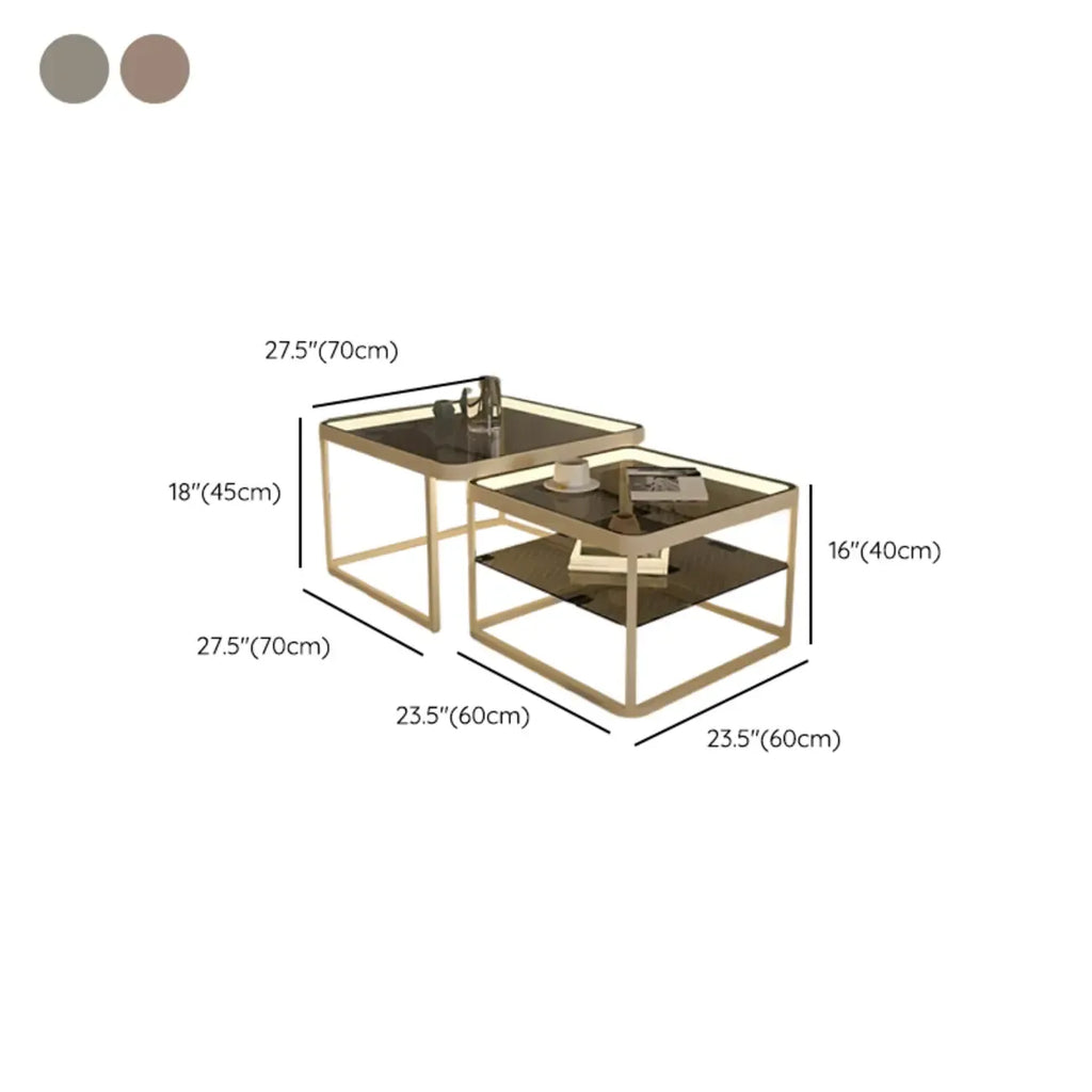 Modern Glass Nesting Coffee Table in Black with Storage