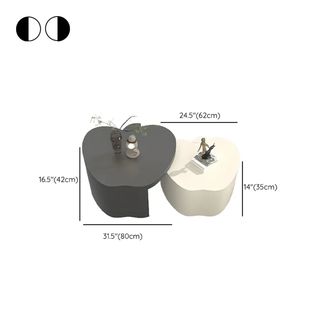 Modern Wood Apple Shape Abstract Nesting Coffee Table