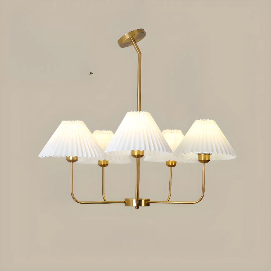 Modern Gold Chandelier with Pleated Shades for Living Room
