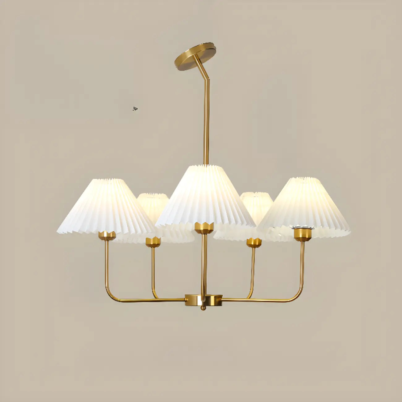 Modern Gold Chandelier with Pleated Shades for Living Room