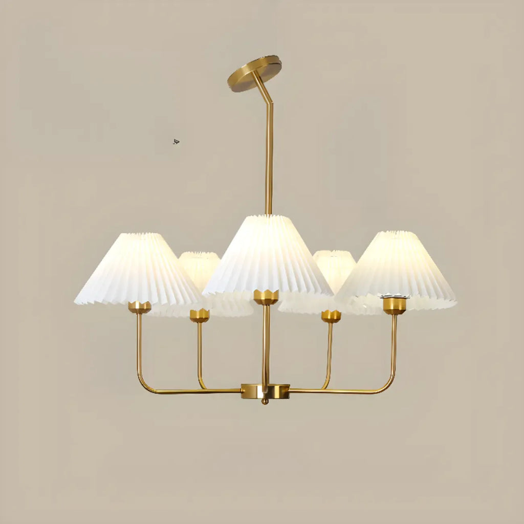 Modern Gold Chandelier with Pleated Shades for Living Room