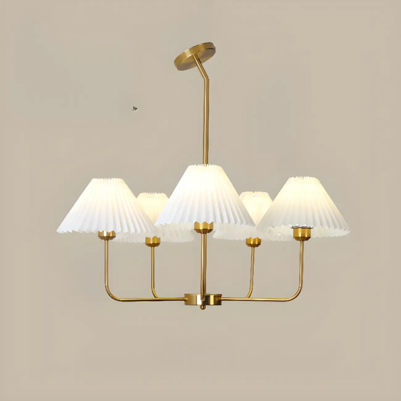 Modern Gold Chandelier with Pleated Shades for Living Room