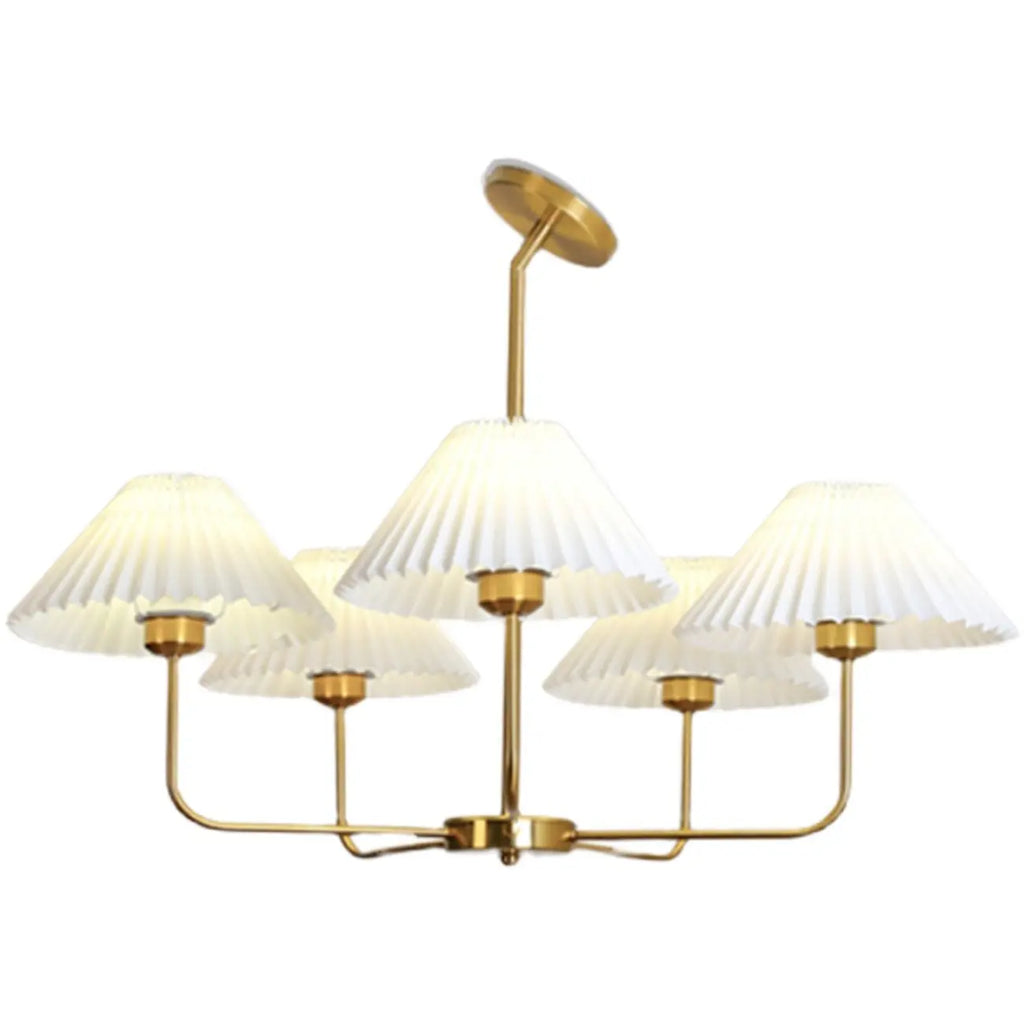 Modern Gold Chandelier with Pleated Shades for Living Room