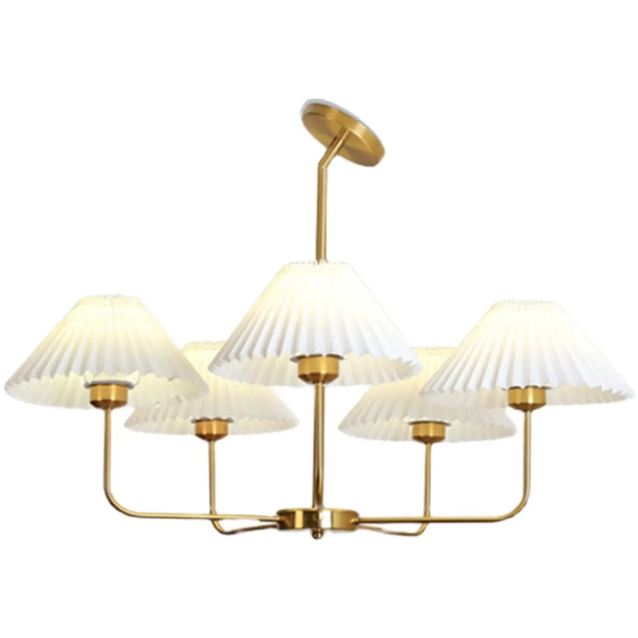 Modern Gold Chandelier with Pleated Shades for Living Room