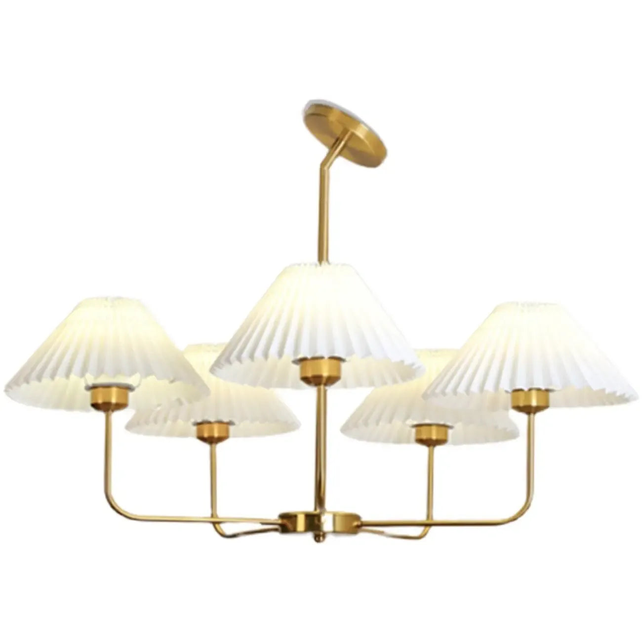 Modern Gold Chandelier with Pleated Shades for Living Room