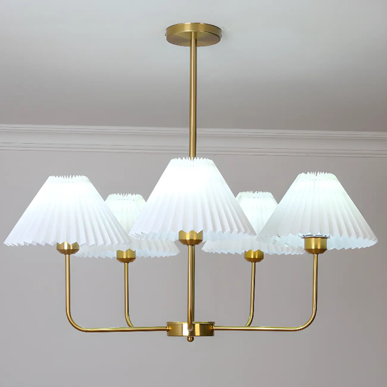 Modern Gold Chandelier with Pleated Shades for Living Room