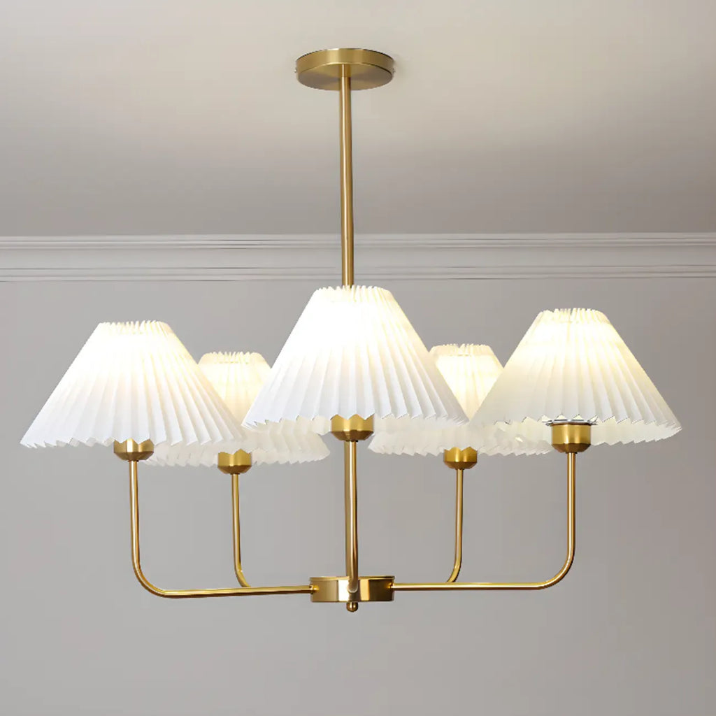 Modern Gold Chandelier with Pleated Shades for Living Room
