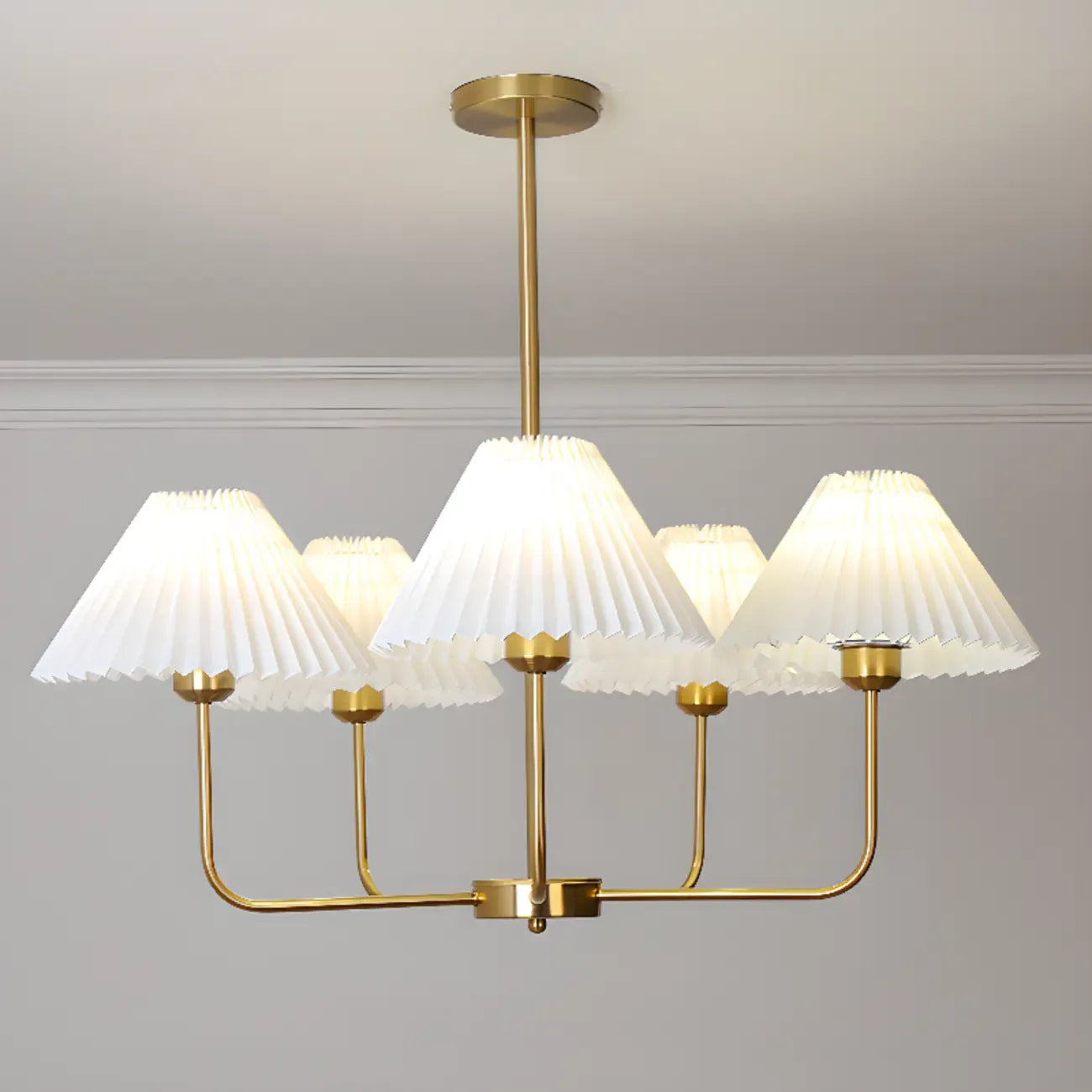 Modern Gold Chandelier with Pleated Shades for Living Room
