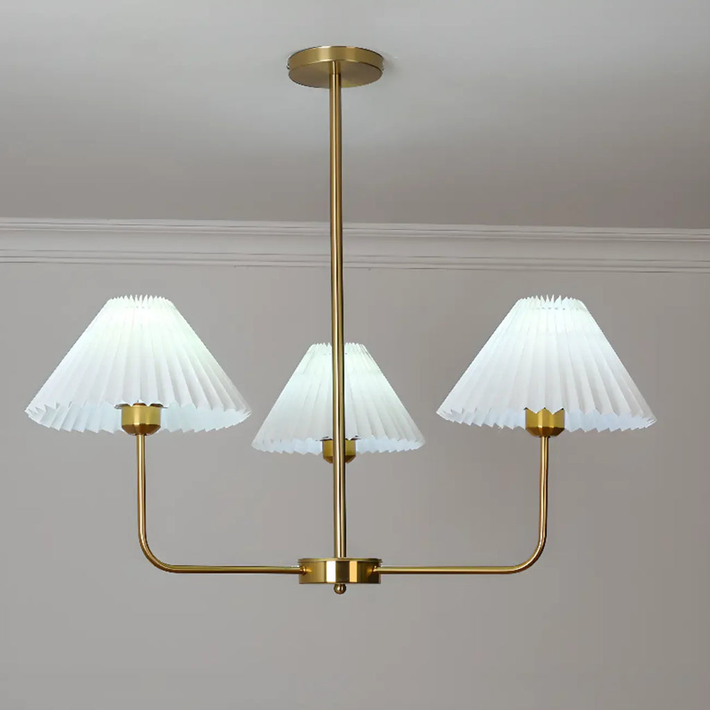 Modern Gold Chandelier with Pleated Shades for Living Room