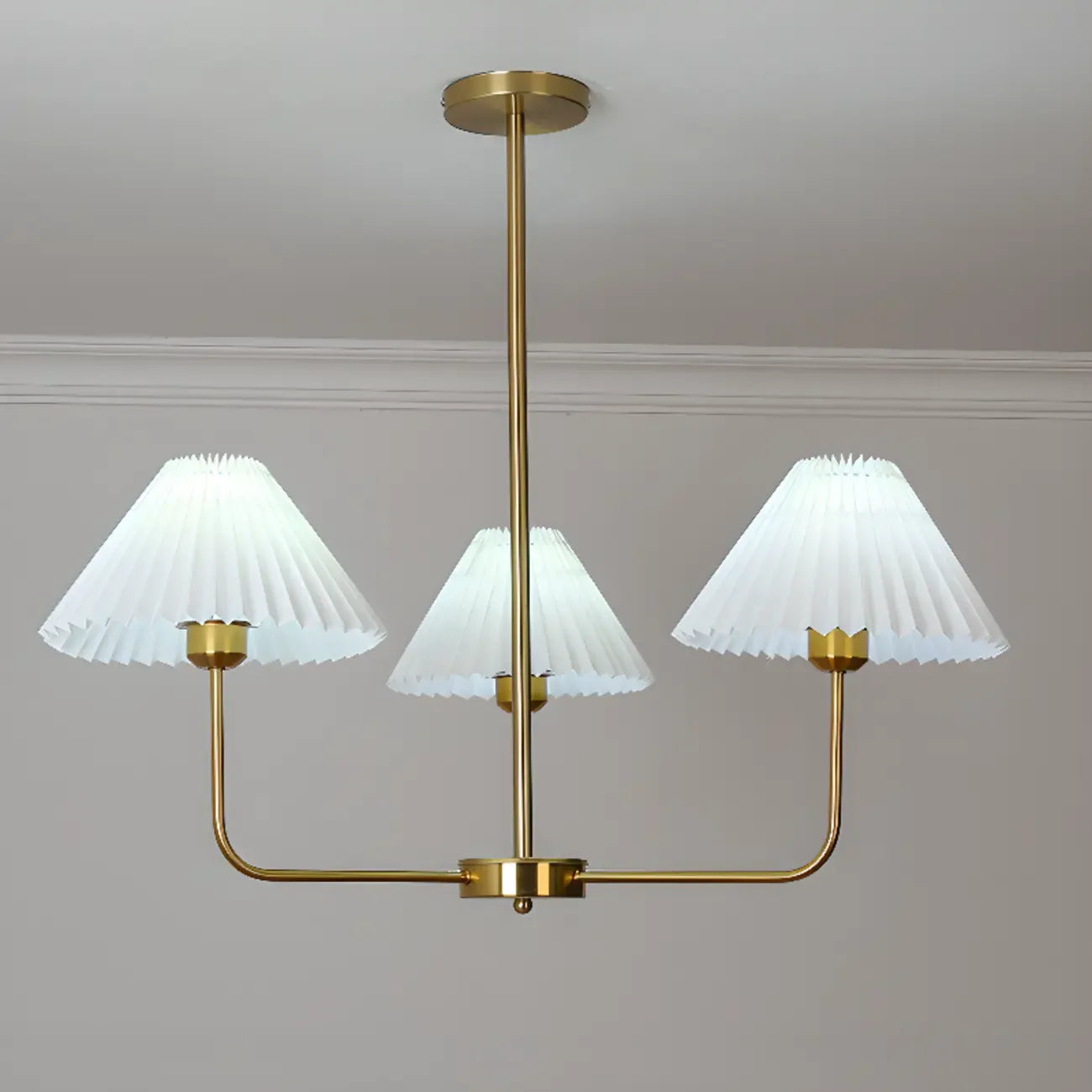Modern Gold Chandelier with Pleated Shades for Living Room
