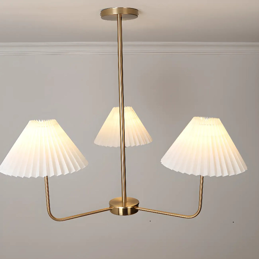 Modern Gold Chandelier with Pleated Shades for Living Room