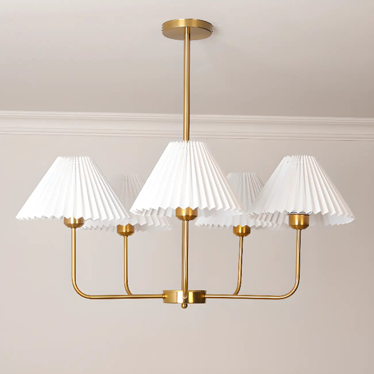 Modern Gold Chandelier with Pleated Shades for Living Room