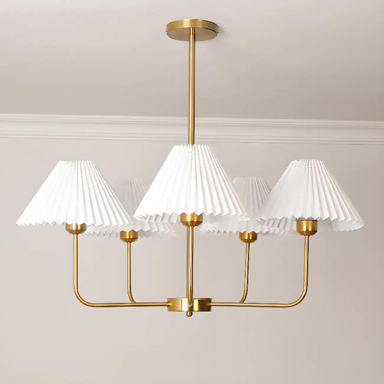Modern Gold Chandelier with Pleated Shades for Living Room