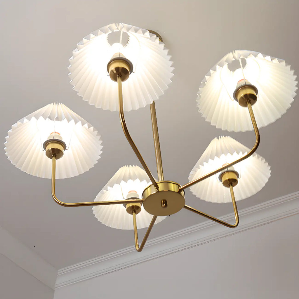 Modern Gold Chandelier with Pleated Shades for Living Room
