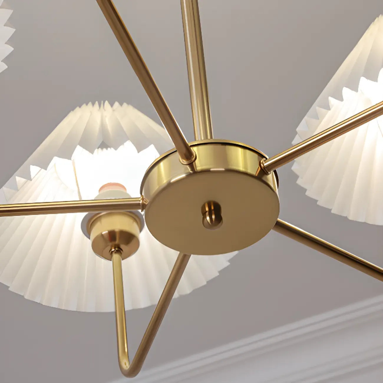 Modern Gold Chandelier with Pleated Shades for Living Room