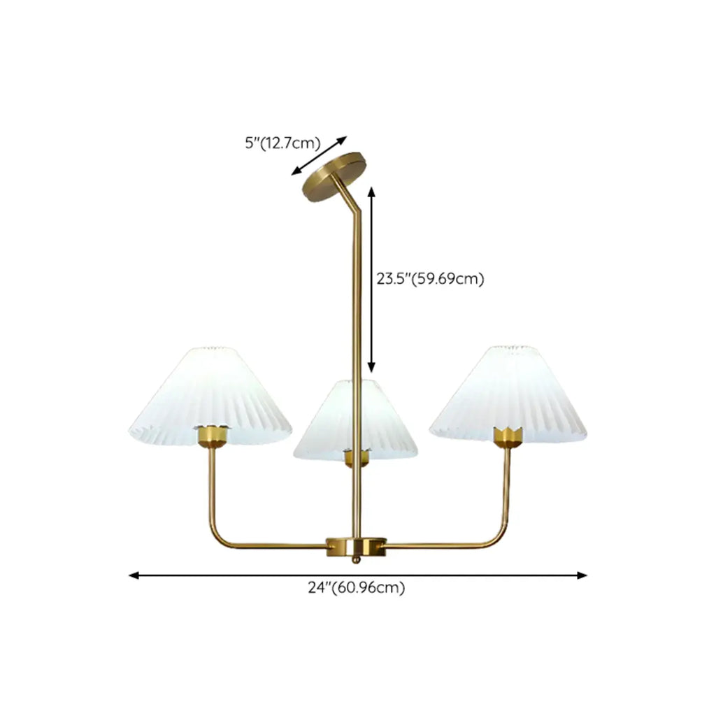 Modern Gold Chandelier with Pleated Shades for Living Room