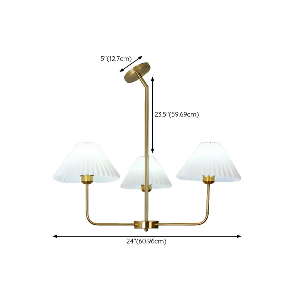 Modern Gold Chandelier with Pleated Shades for Living Room