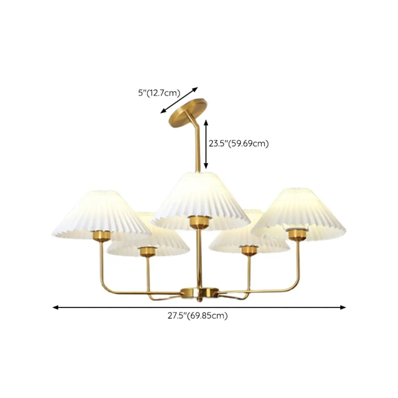 Modern Gold Chandelier with Pleated Shades for Living Room