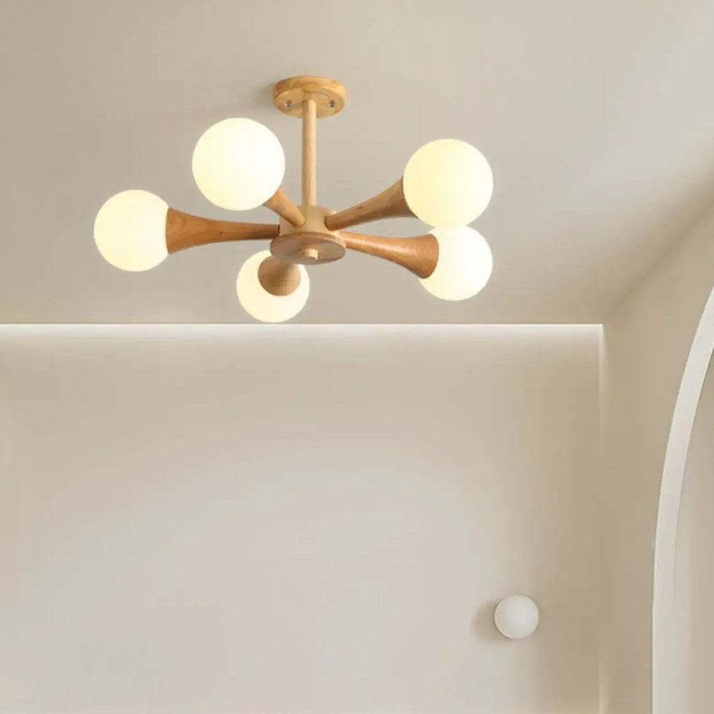 Elegant Wood Flush Mount Chandelier with 5 Lights for Bedroom