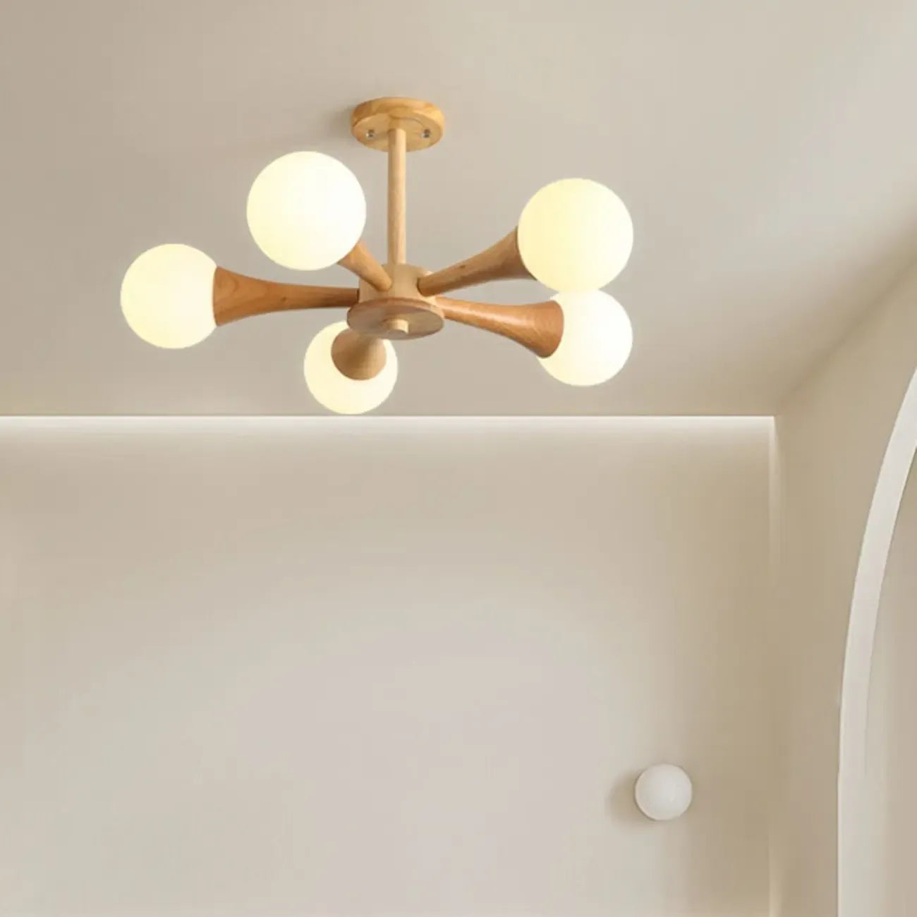 Elegant Wood Flush Mount Chandelier with 5 Lights for Bedroom