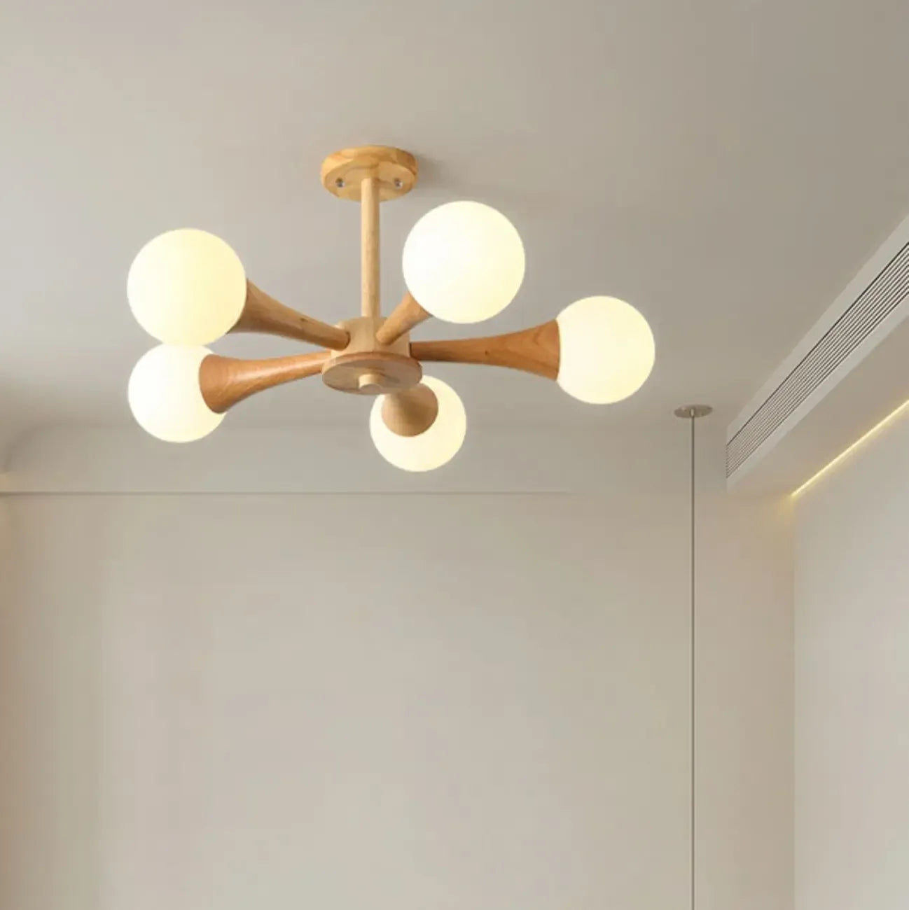 Elegant Wood Flush Mount Chandelier with 5 Lights for Bedroom