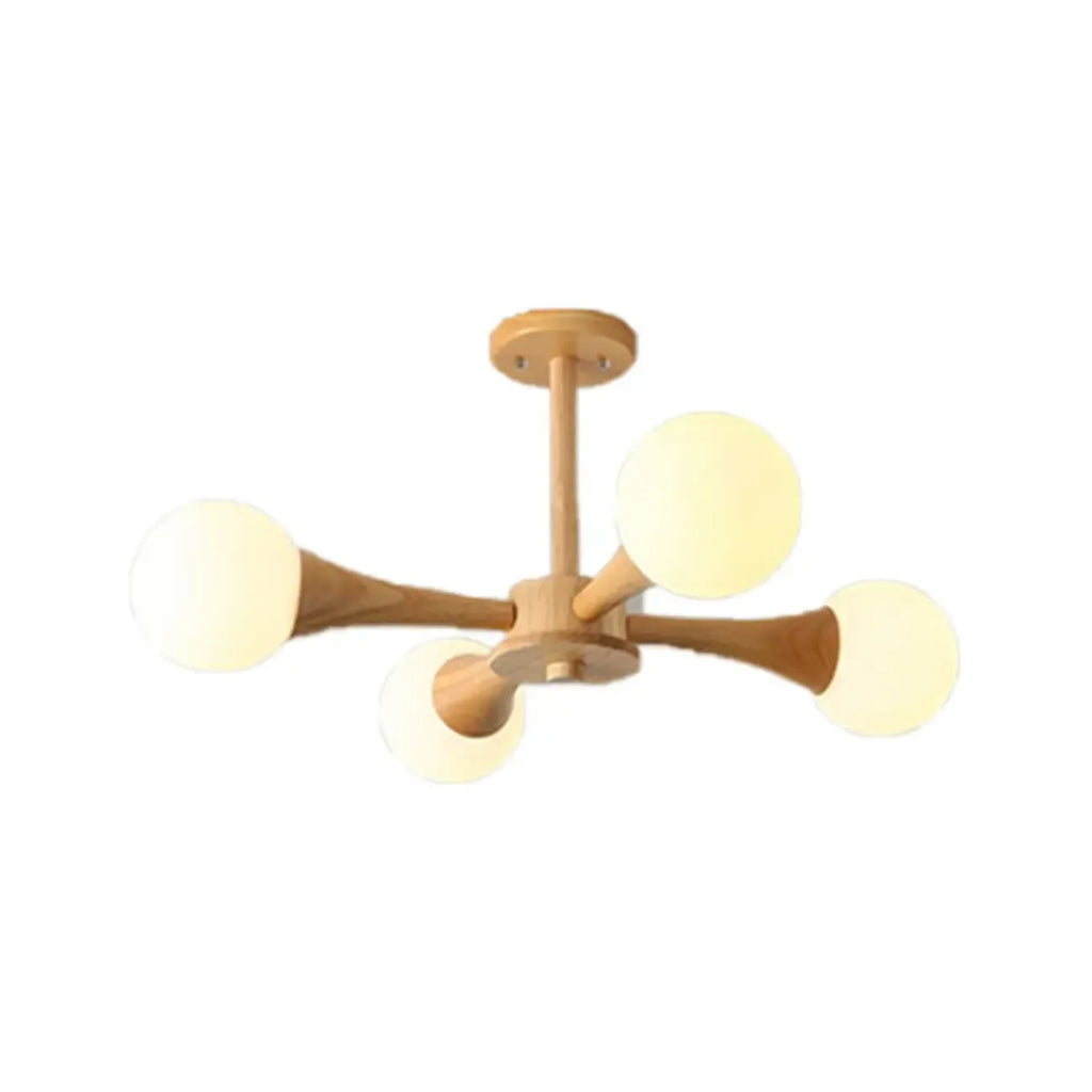 Elegant Wood Flush Mount Chandelier with 5 Lights for Bedroom