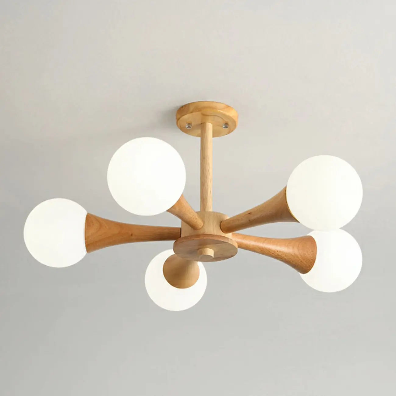 Elegant Wood Flush Mount Chandelier with 5 Lights for Bedroom
