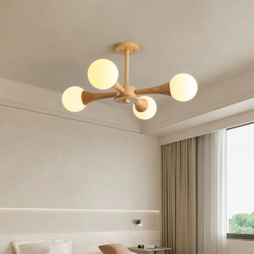Elegant Wood Flush Mount Chandelier with 5 Lights for Bedroom