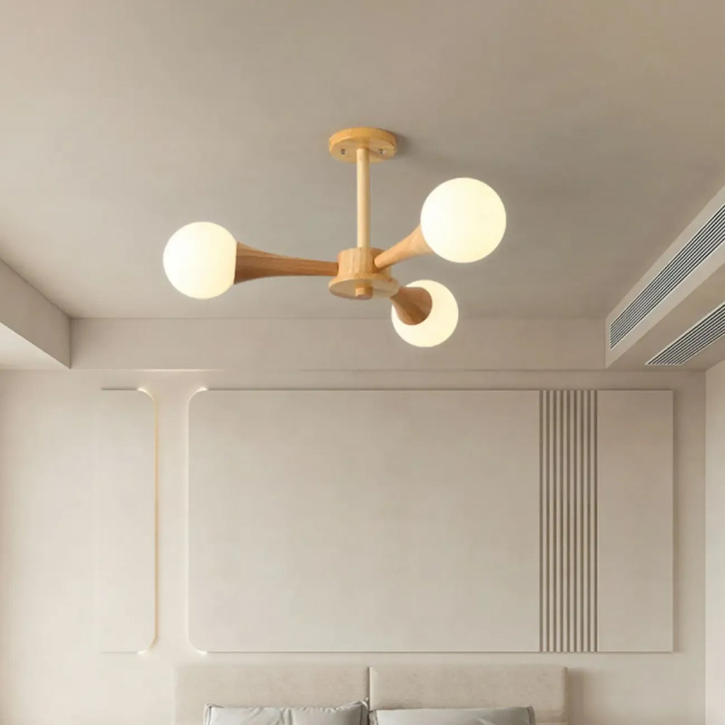 Elegant Wood Flush Mount Chandelier with 5 Lights for Bedroom