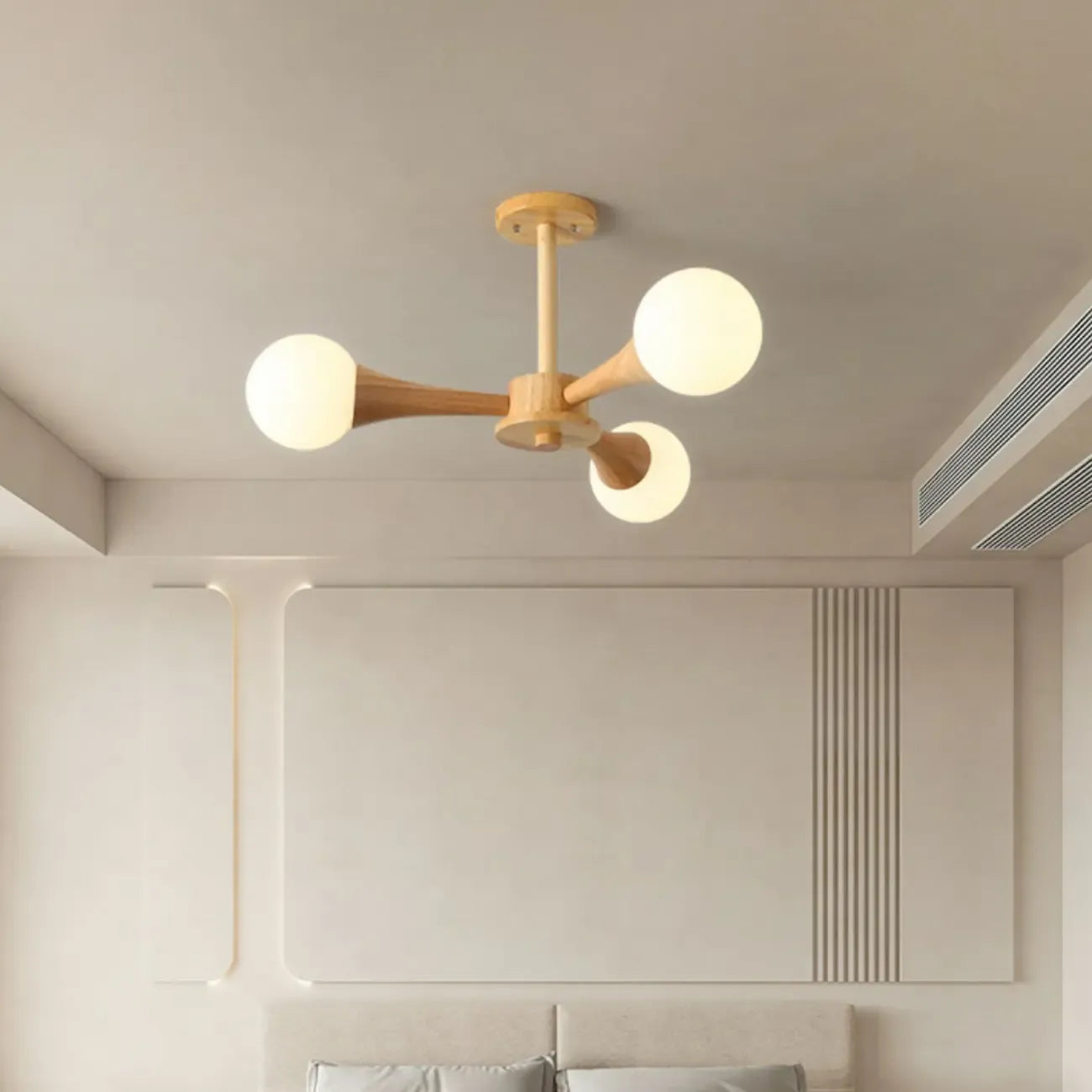 Elegant Wood Flush Mount Chandelier with 5 Lights for Bedroom