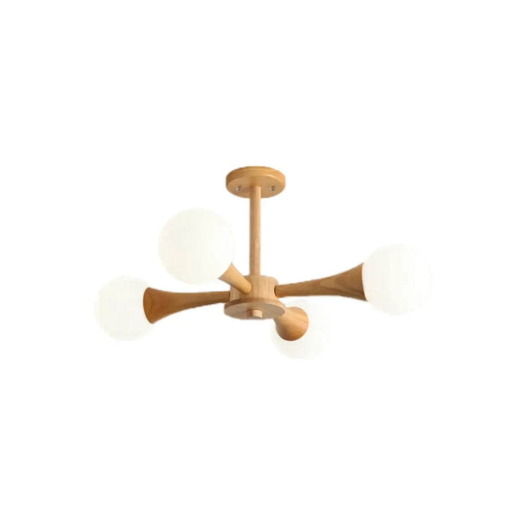 Elegant Wood Flush Mount Chandelier with 5 Lights for Bedroom