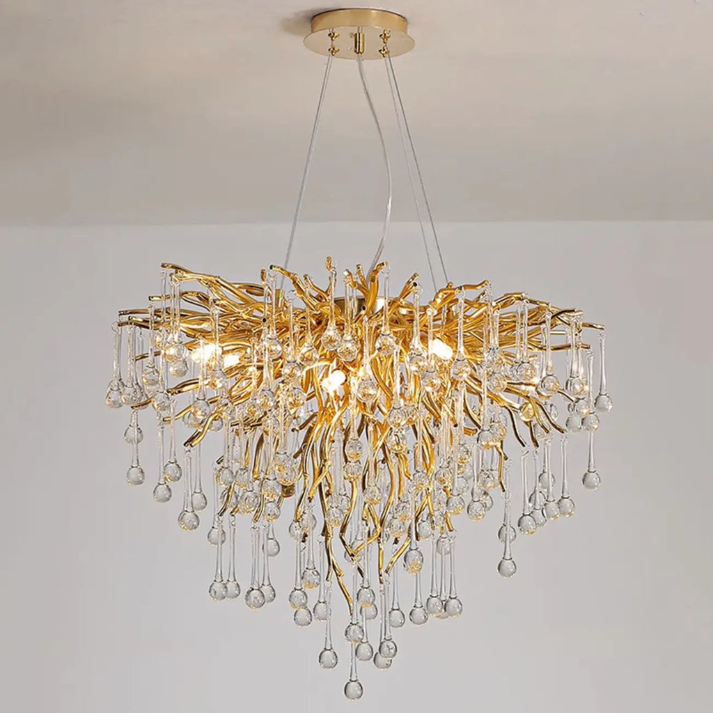 Modern Crystal Chandelier with Gold Branches for Dining Room