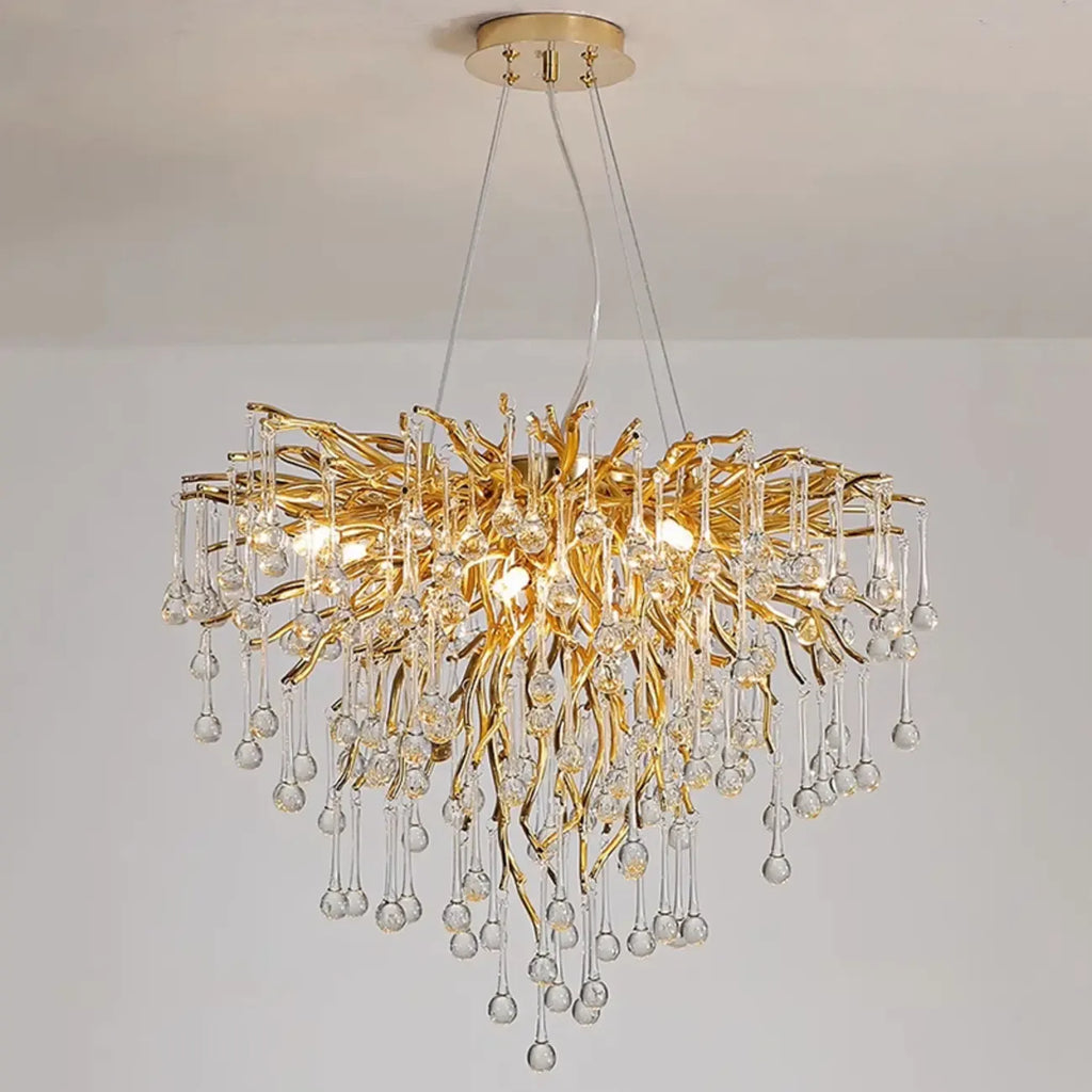 Modern Crystal Chandelier with Gold Branches for Dining Room