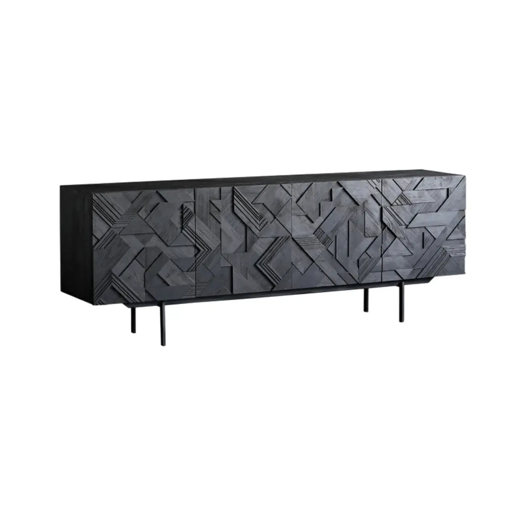 Modern Black Geometric Wooden Buffet Table with Cabinets