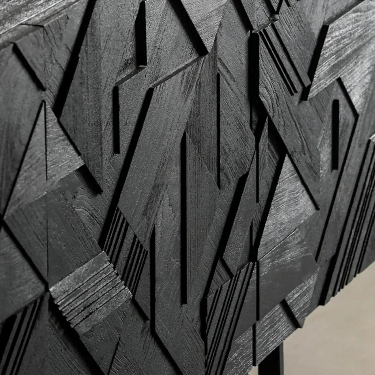 Modern Black Geometric Wooden Buffet Table with Cabinets