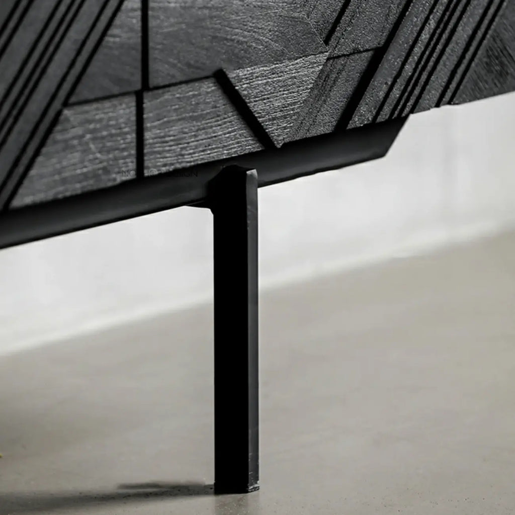 Modern Black Geometric Wooden Buffet Table with Cabinets