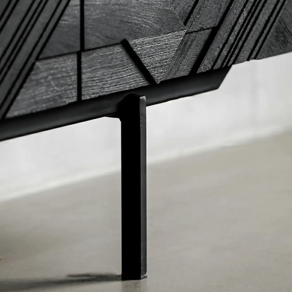 Modern Black Geometric Wooden Buffet Table with Cabinets