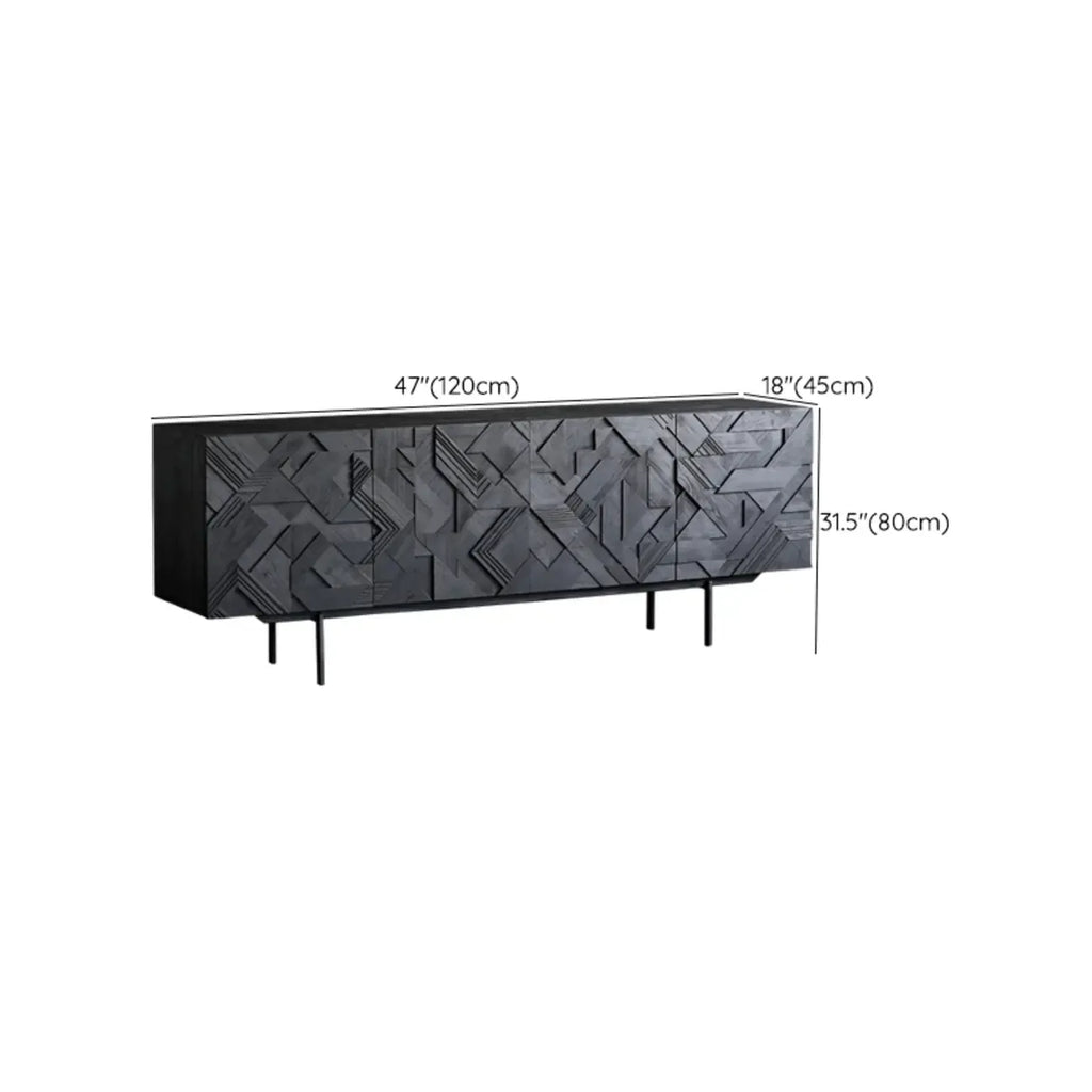 Modern Black Geometric Wooden Buffet Table with Cabinets