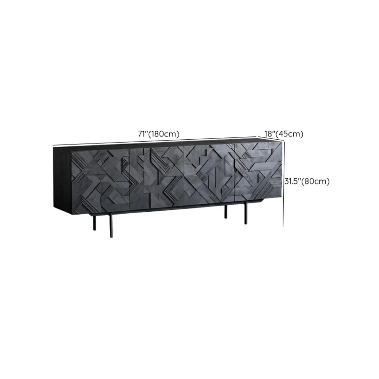 Modern Black Geometric Wooden Buffet Table with Cabinets