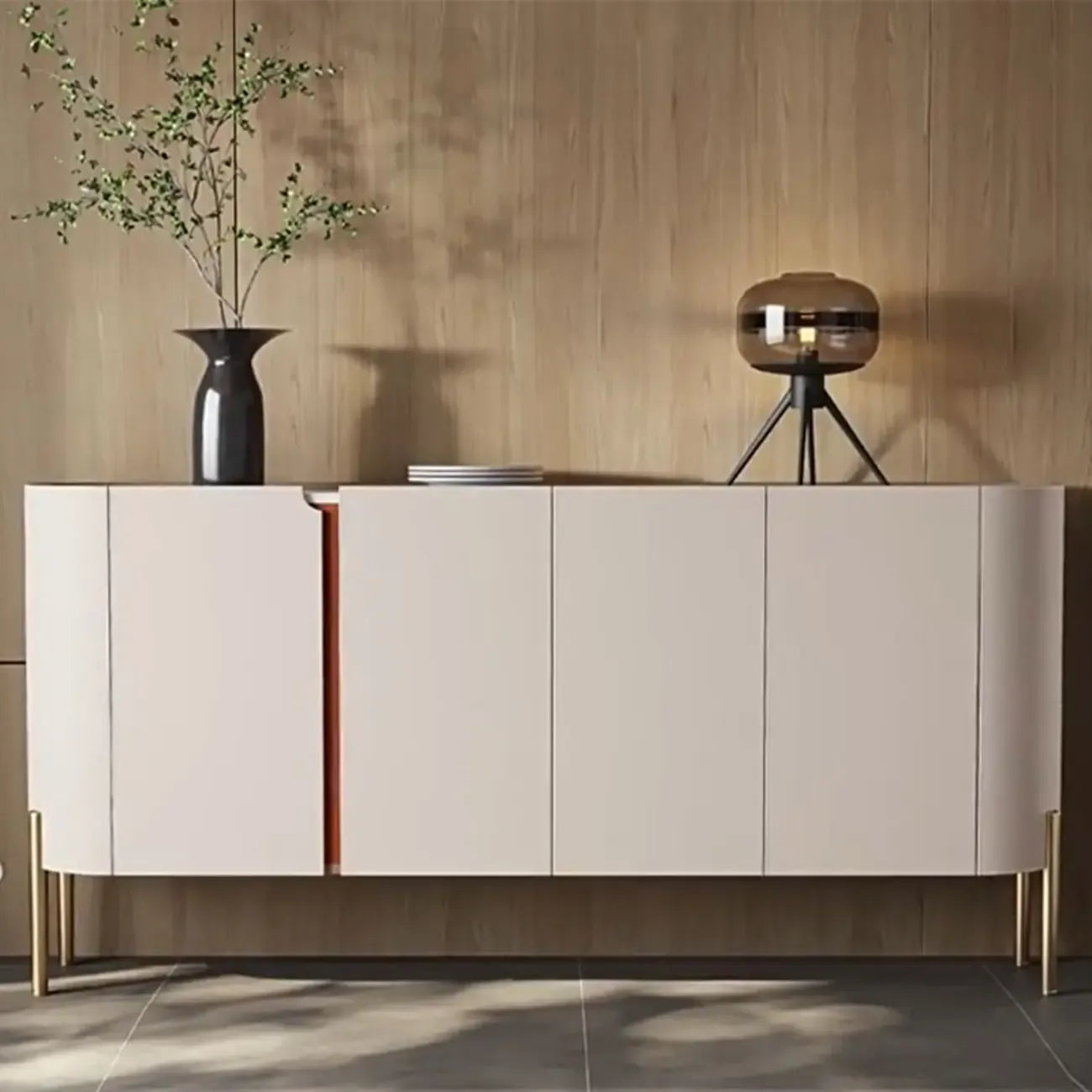 Glam Off-White Wooden Sideboard with Cabinets