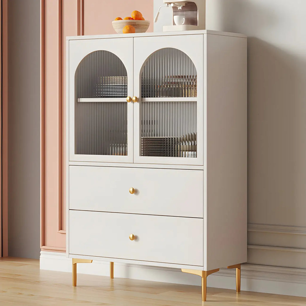 Glam White Wooden Buffet Table with Drawers & Shelves