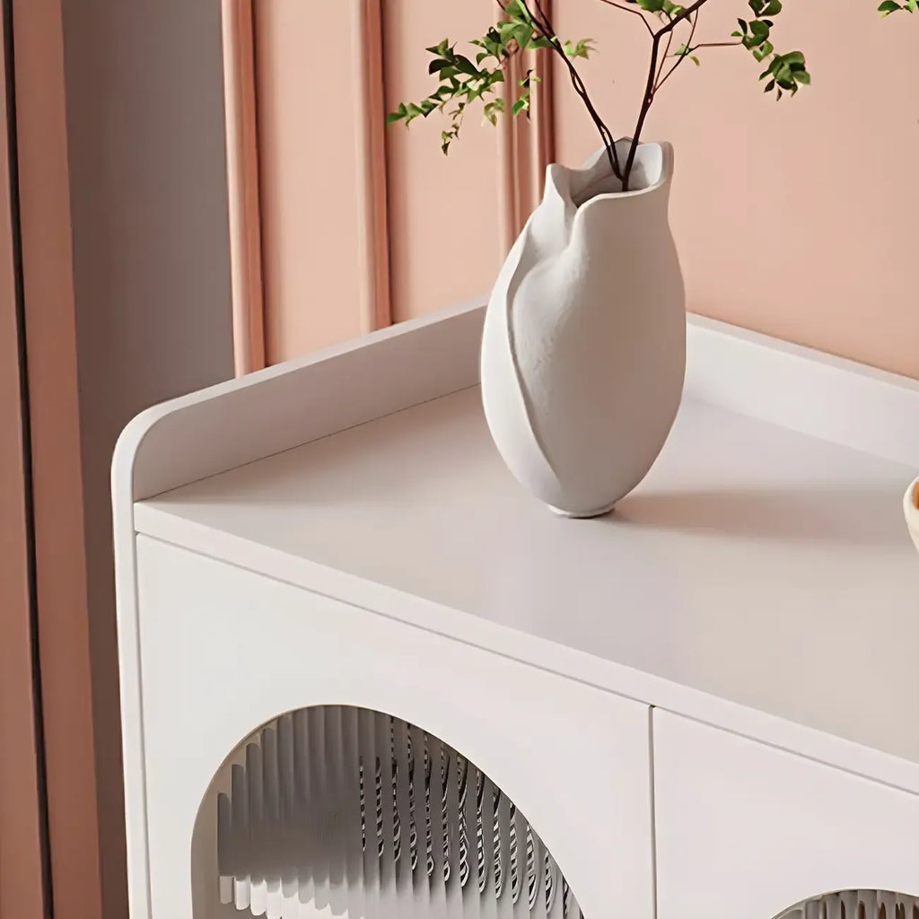 Glam White Wooden Buffet Table with Drawers & Shelves