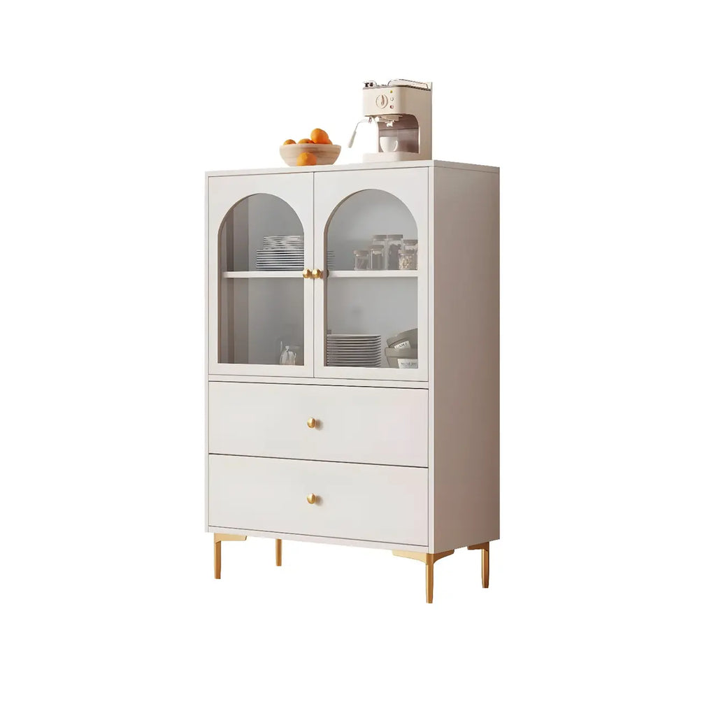 Glam White Wooden Buffet Table with Drawers & Shelves