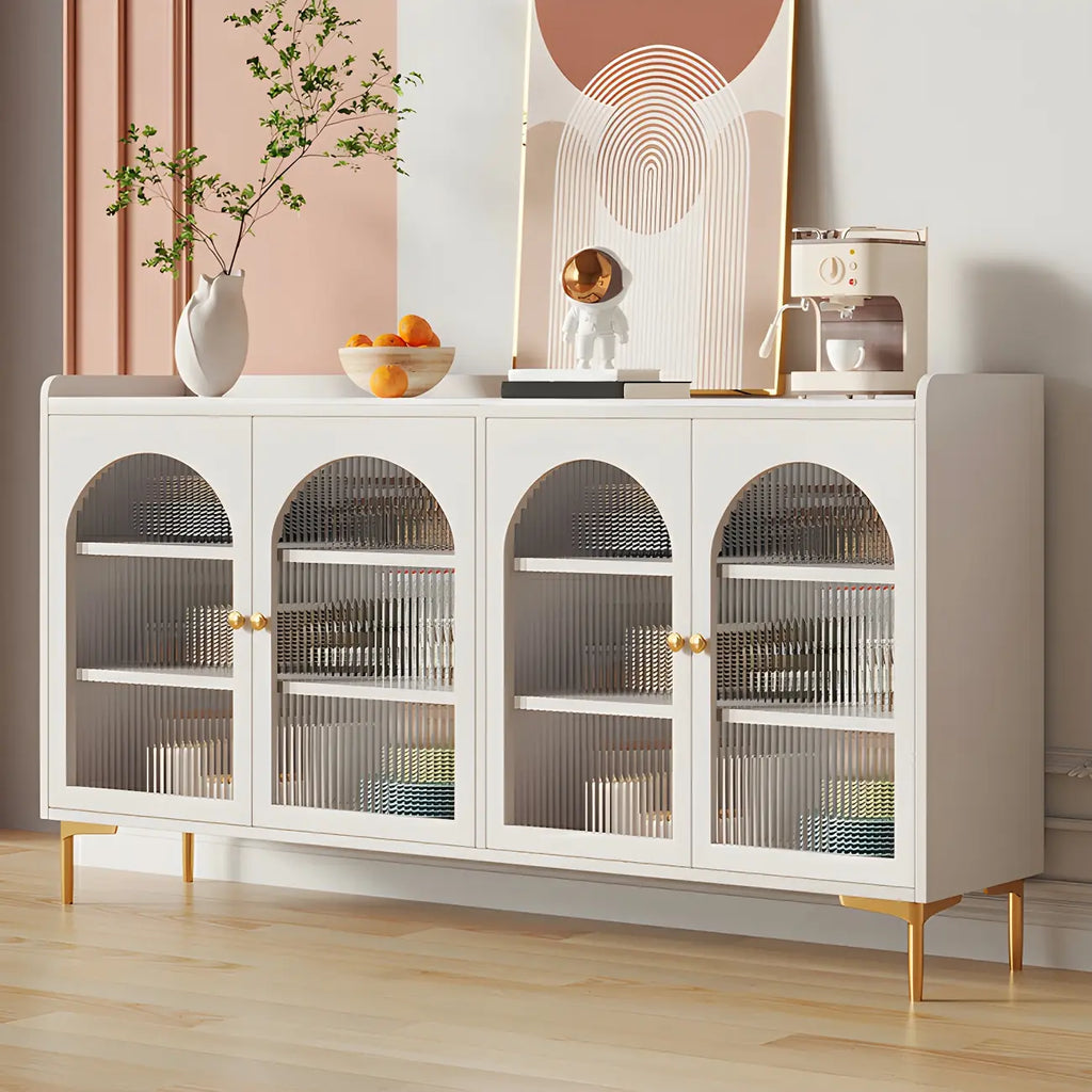 Glam White Wooden Buffet Table with Drawers & Shelves